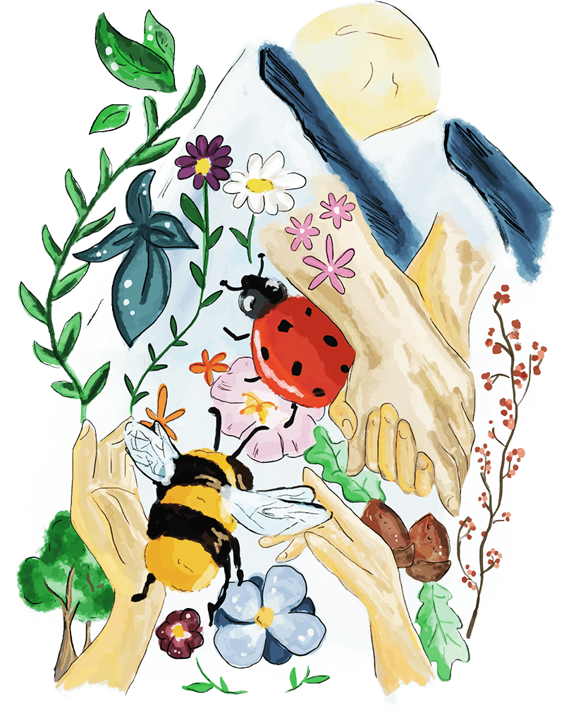 illustration hände pflanzen und tiere